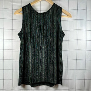 Vintage M Black Green Stretchy Women's Sleeveless Top Workwear Corporate